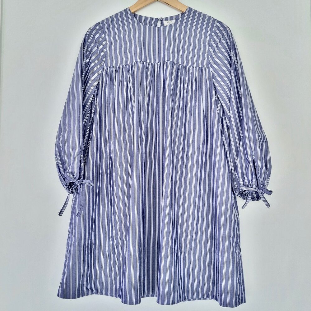 Aritzia Wilfred Le Fou Lessines Poplin Smock Dress Blue Stripe Size XS Oversized - Picture 6 of 14
